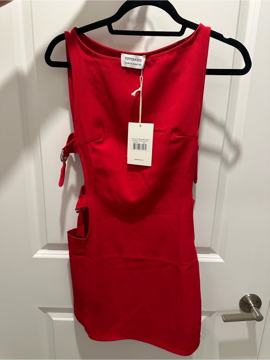 Peppermayo Dresses & Skirts - Peppermayo Bold Red Cutout Mini Dress with Buckle Detail